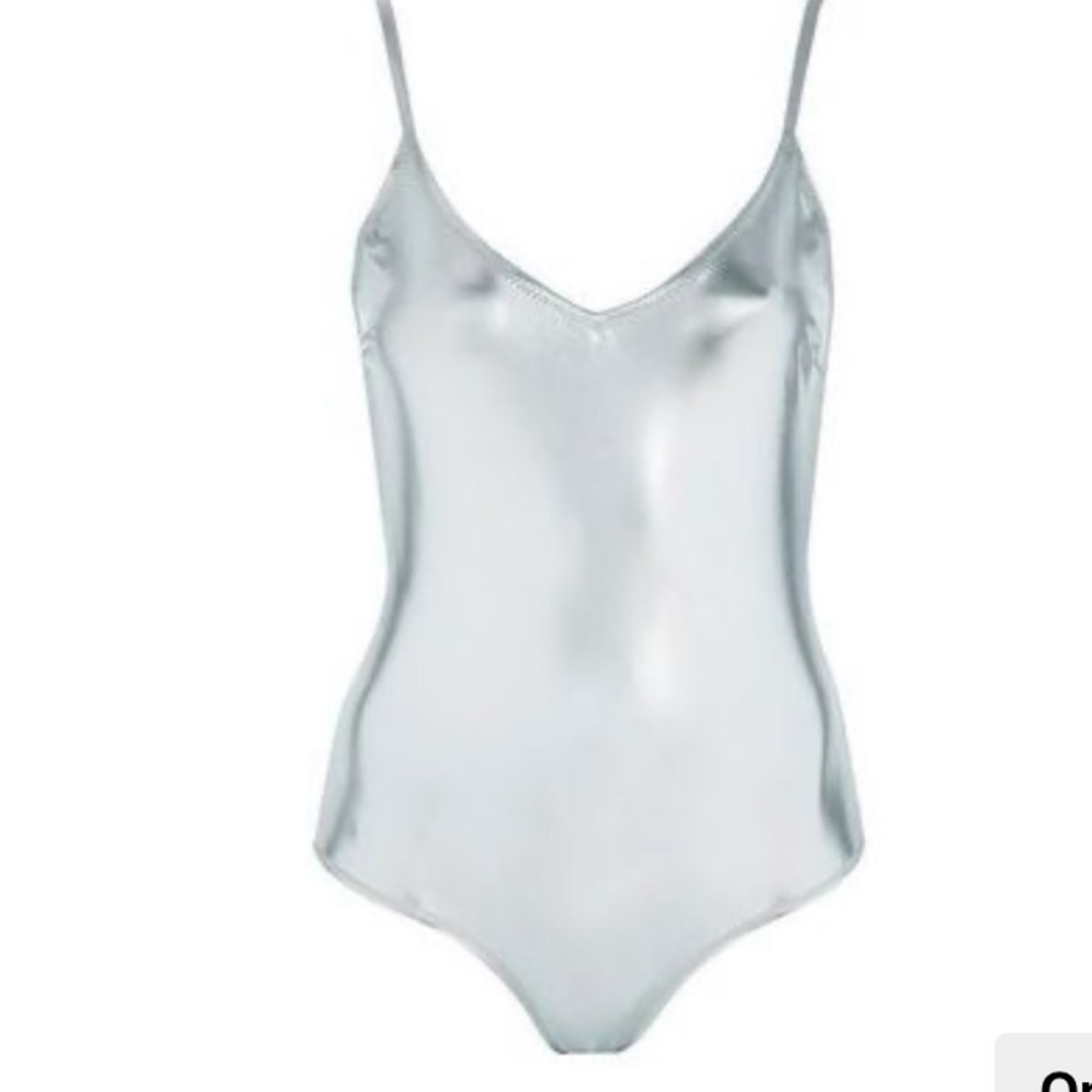 Silver metallic low-back swimsuit